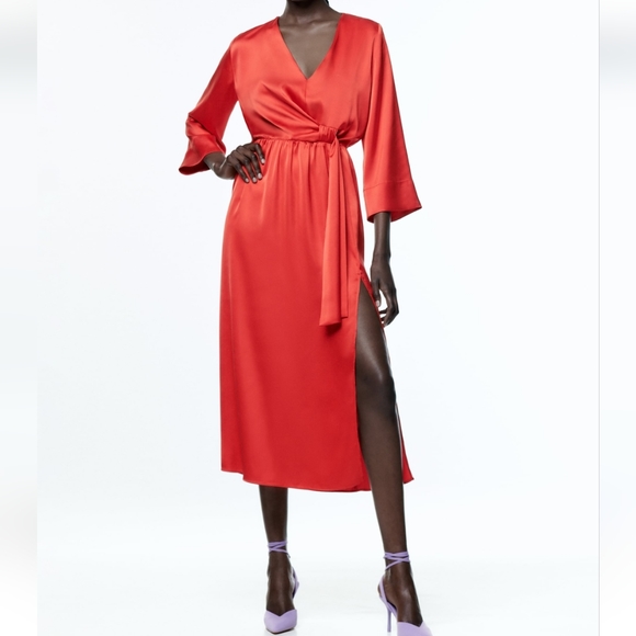 red puff sleeve dress zara Zara Red Puff Sleeve Dress